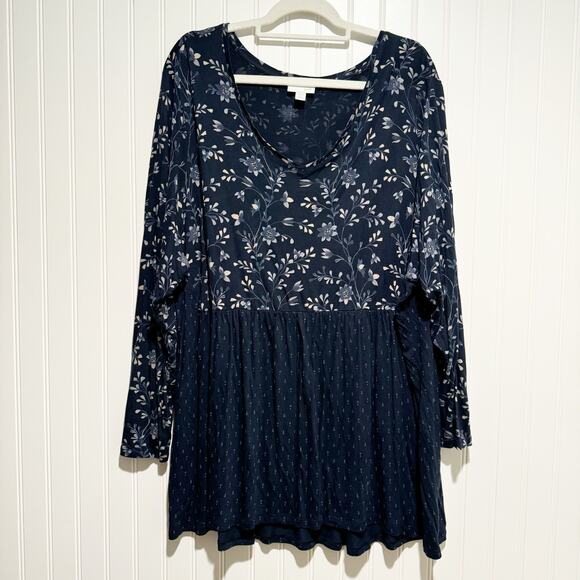 J. Jill Tops - J Jill Navy Floral Babydoll Top Plus Size 3X